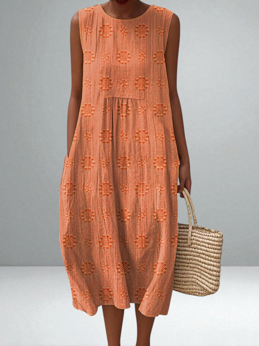 Cotton Pocket Dress for Women Breathable Cotton with Embroidered Details