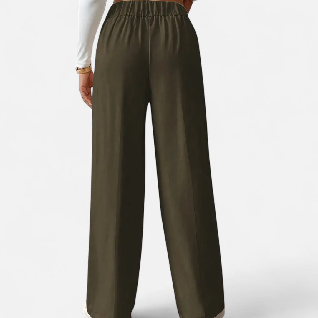 Lifestyle High Waist Wide Leg Pants Women Polyester Blend Button-Detail Refined Silhouette