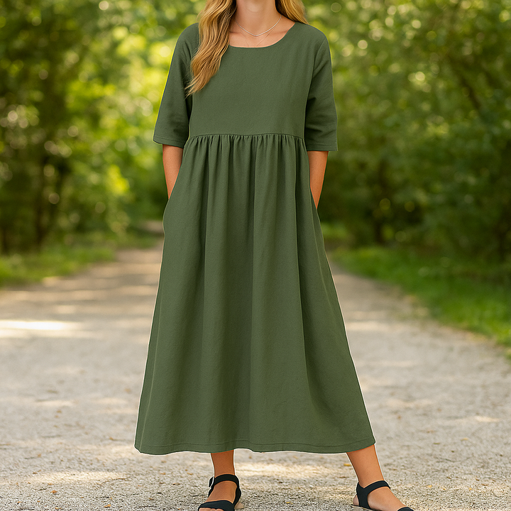 Lyhythihainen rento kesämekko naisille | Laskostettu, kevyt, hengittävä