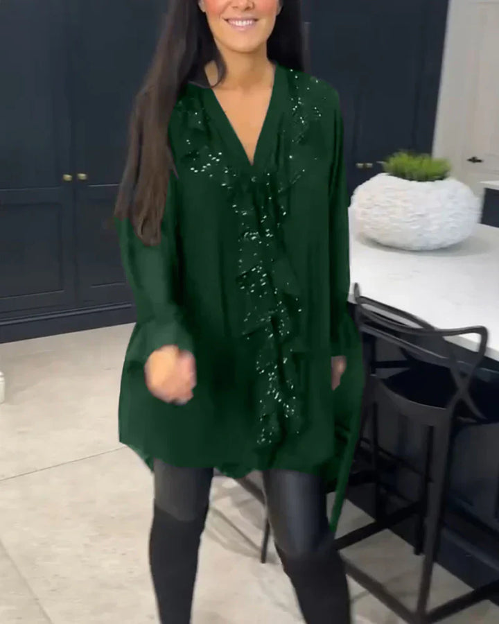 Women's Flattering V-Neck Ruffle Midi Dress