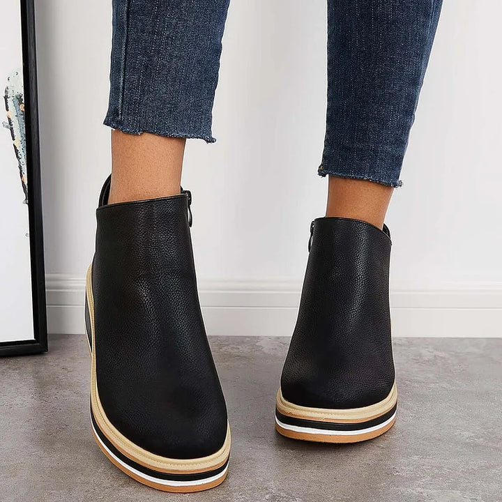 Bottes élégantes doublées de laine femmes cuir léger