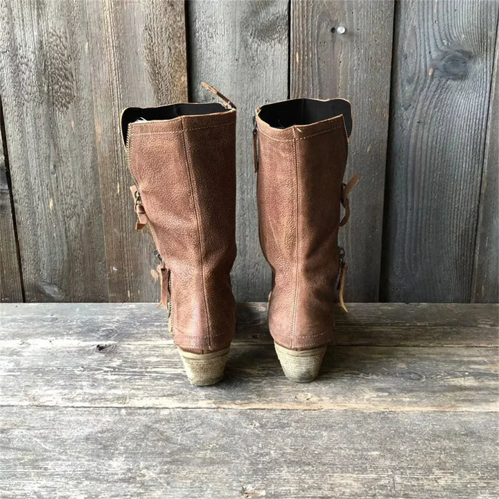 Bottes zippées mi-mollet pour femmes avec talon bas pour plus de confort