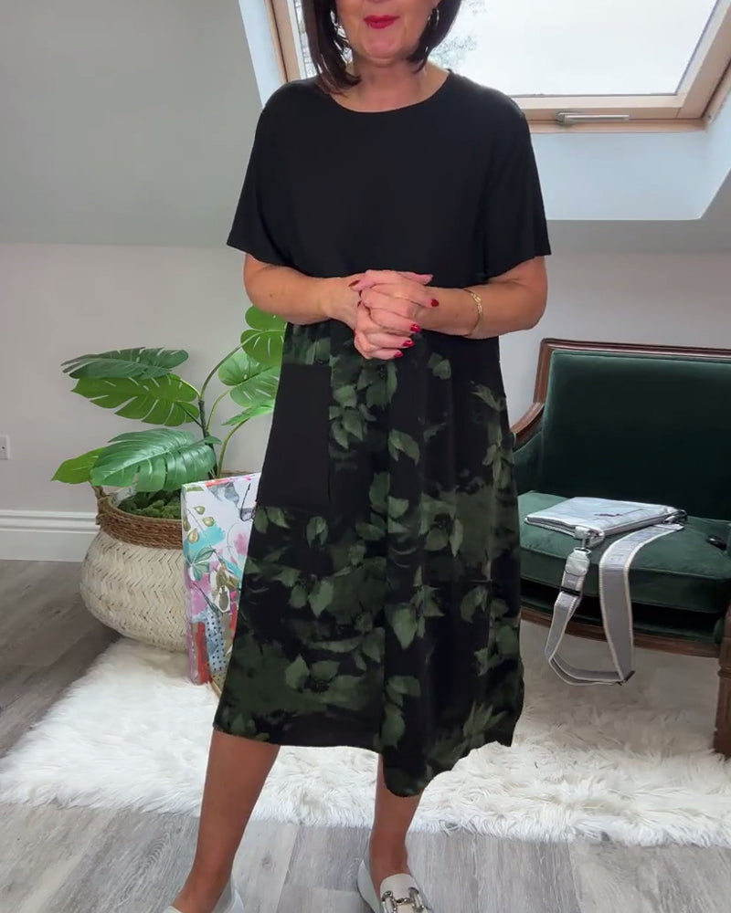 Women's Breathable Floral Midi Dress with Pockets