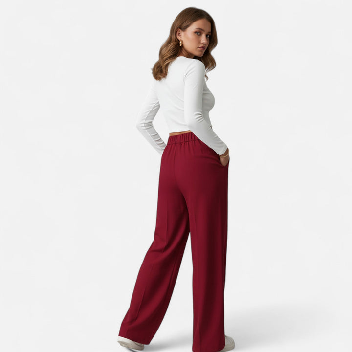 Lifestyle High Waist Wide Leg Pants Women Polyester Blend Button-Detail Refined Silhouette