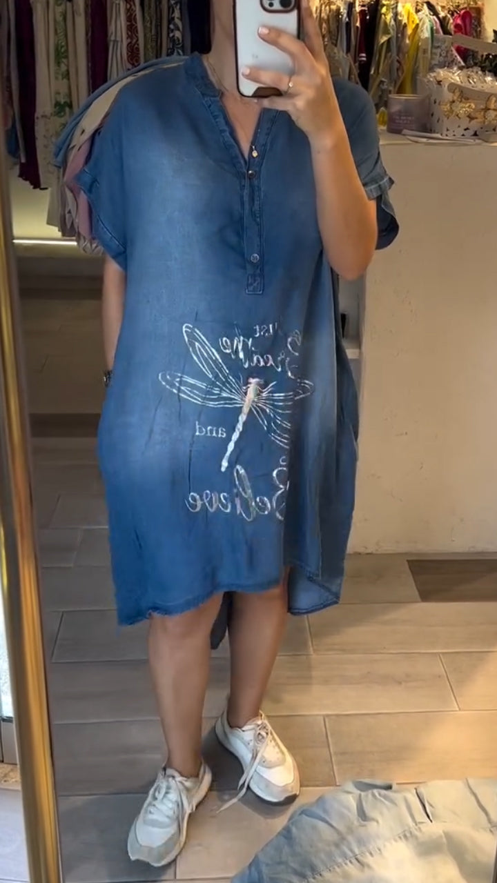 Women’s Comfortable V-Neck Denim Midi Dress