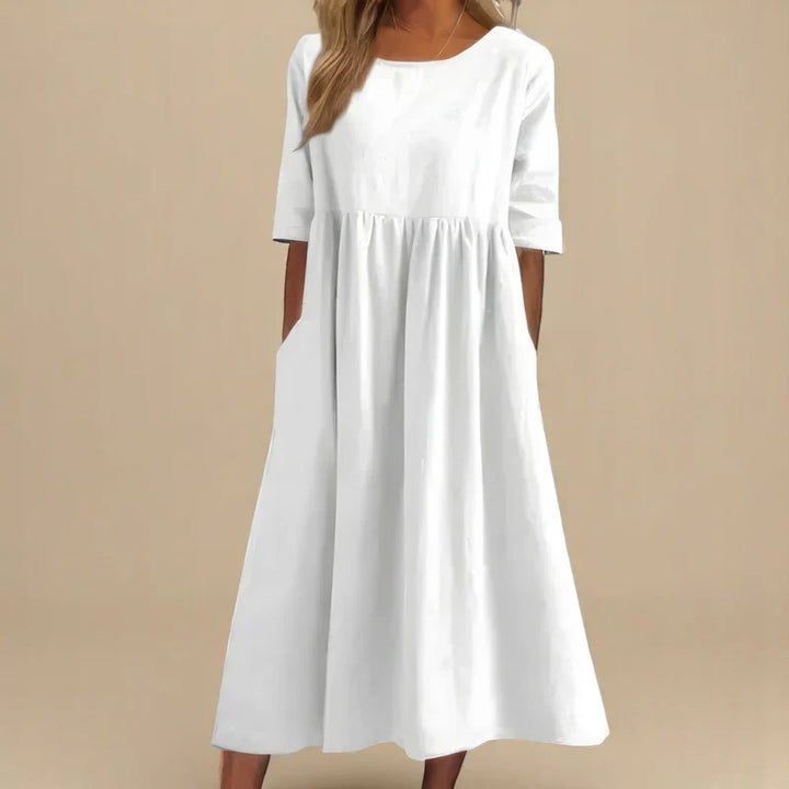 Flattering Cotton Dress Women with Relaxed Sleeves & Hidden Pockets