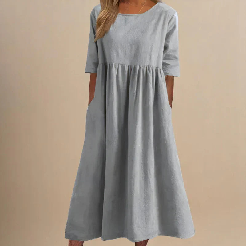 Flattering Cotton Dress Women with Relaxed Sleeves & Hidden Pockets