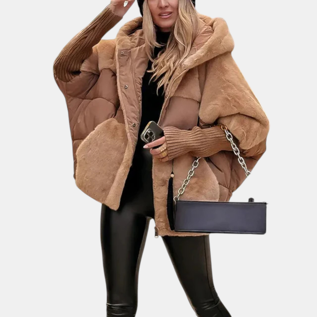 Oversize isoleret pufferjakke med hætte til kvinder