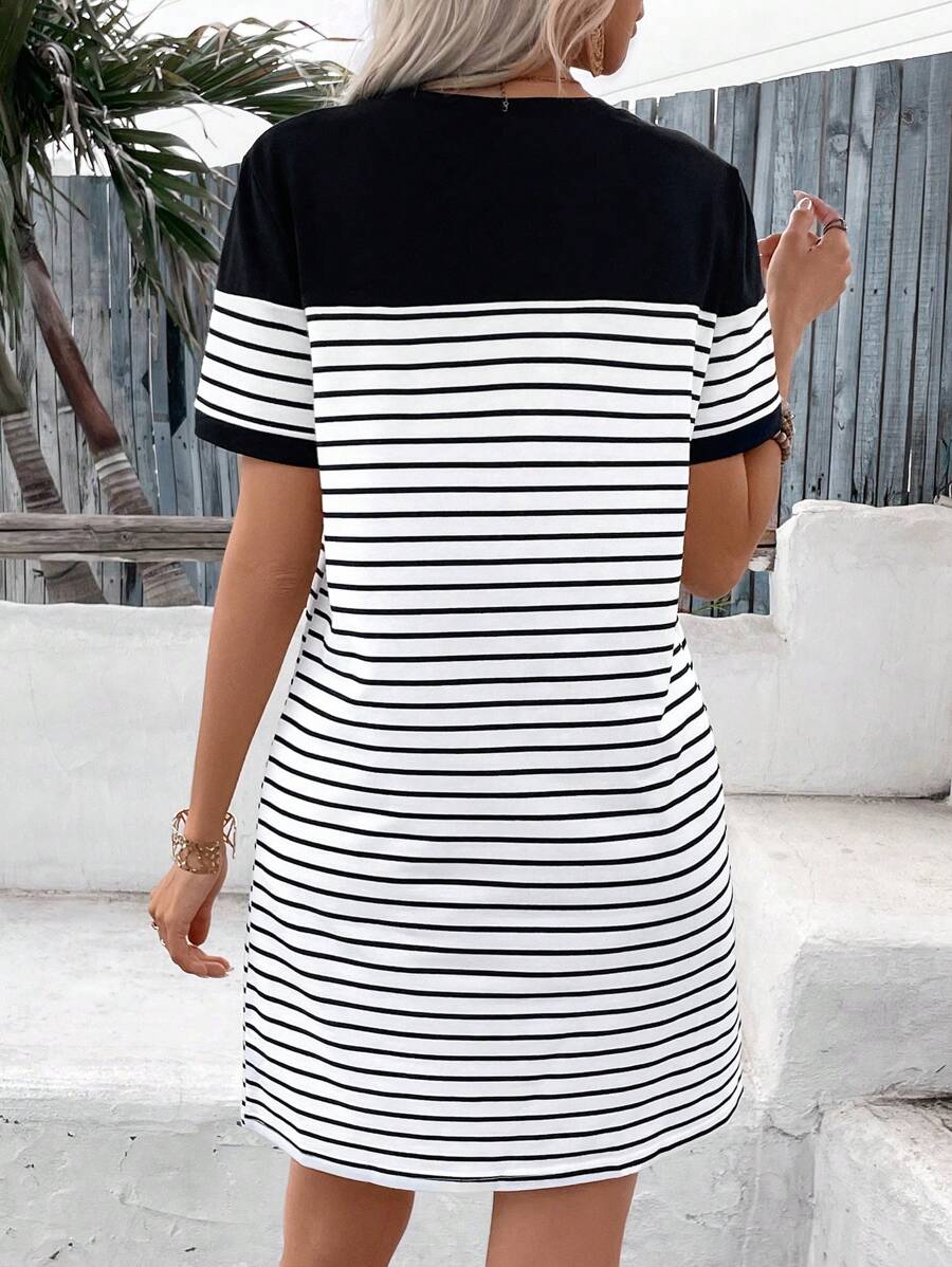 Women’s Casual Dress with Striped Heart Patch