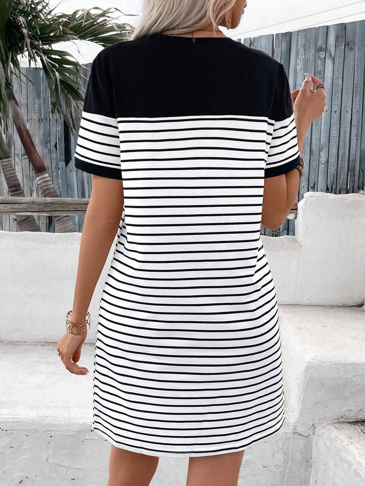 Women’s Casual Dress with Striped Heart Patch