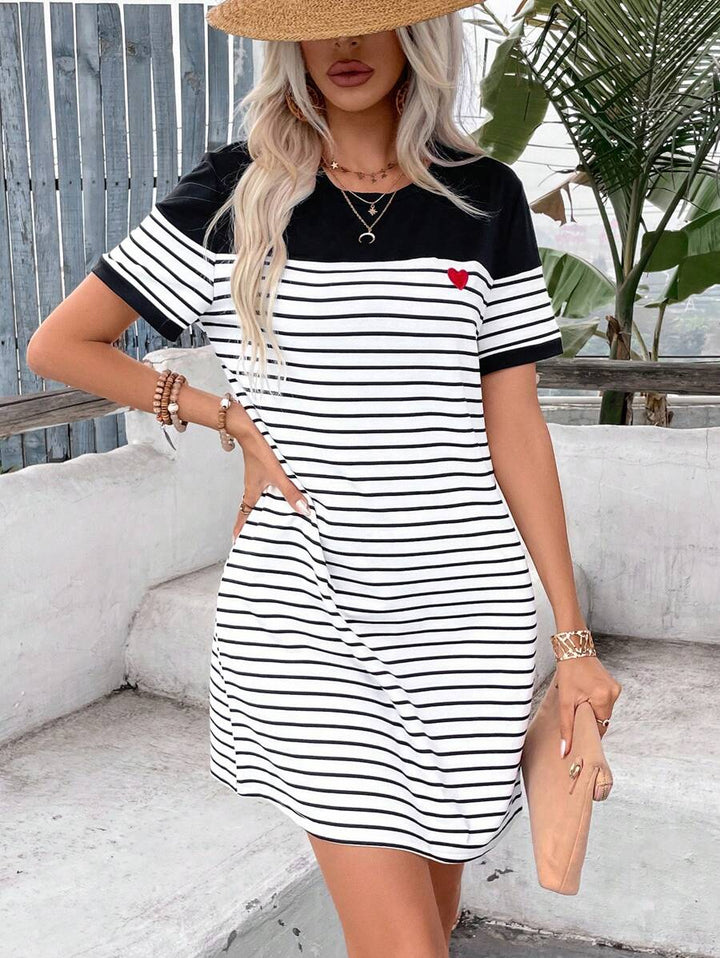 Women’s Casual Dress with Striped Heart Patch