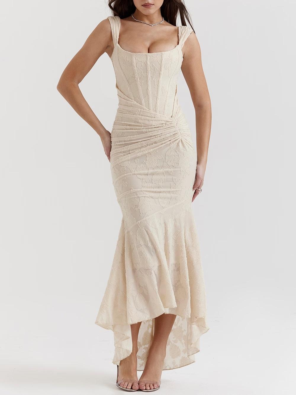 Women’s Square Neck Ruched High-Low Midi Dress