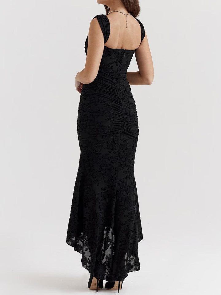 Women’s Square Neck Ruched High-Low Midi Dress