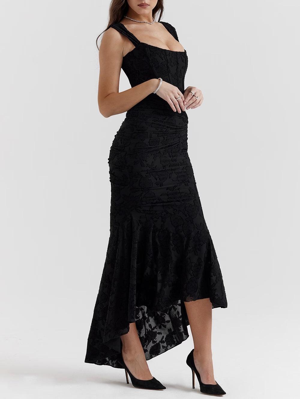 Women’s Square Neck Ruched High-Low Midi Dress