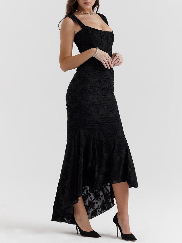 Women’s Square Neck Ruched High-Low Midi Dress