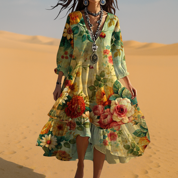 Naisten Boho Vintage V-kaula-mekko – tyylikäs, mukava, väljä ja monipuolinen