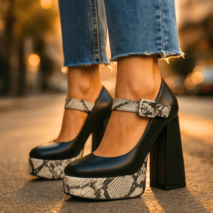 Gepolsterte orthopädische Plateau-Pumps für Damen mit stützendem Blockabsatz