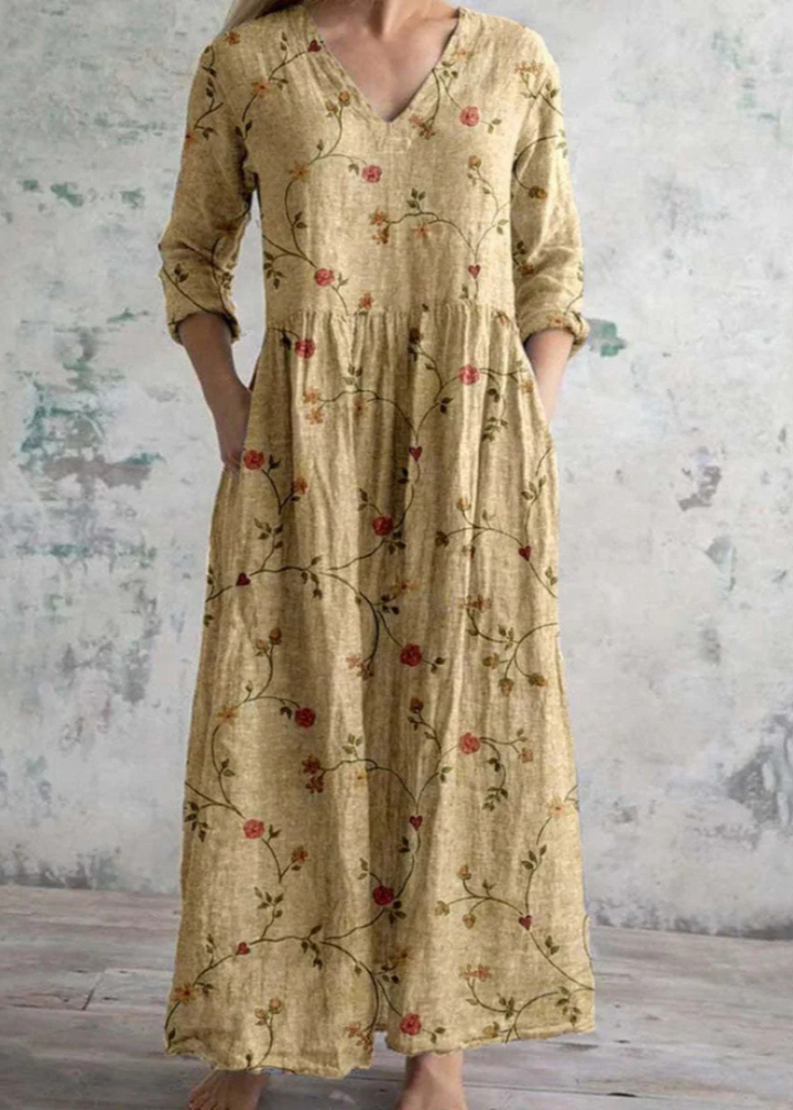 Floral Dress Summer Dress Women Linen Cotton Blend