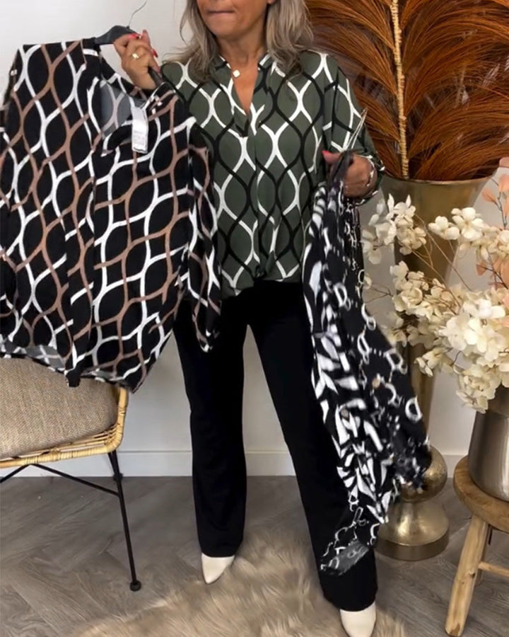 Women's Relaxed Fit Blouse with Geometric Print