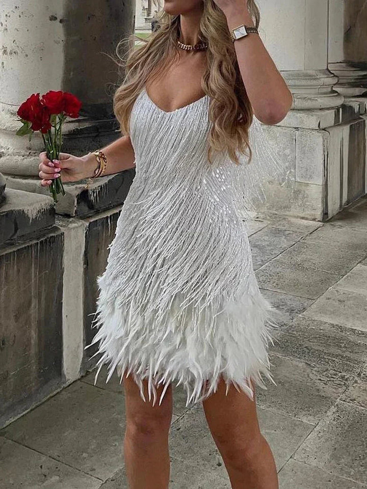 Women’s Mini Dress Feather-Trimmed Shimmer