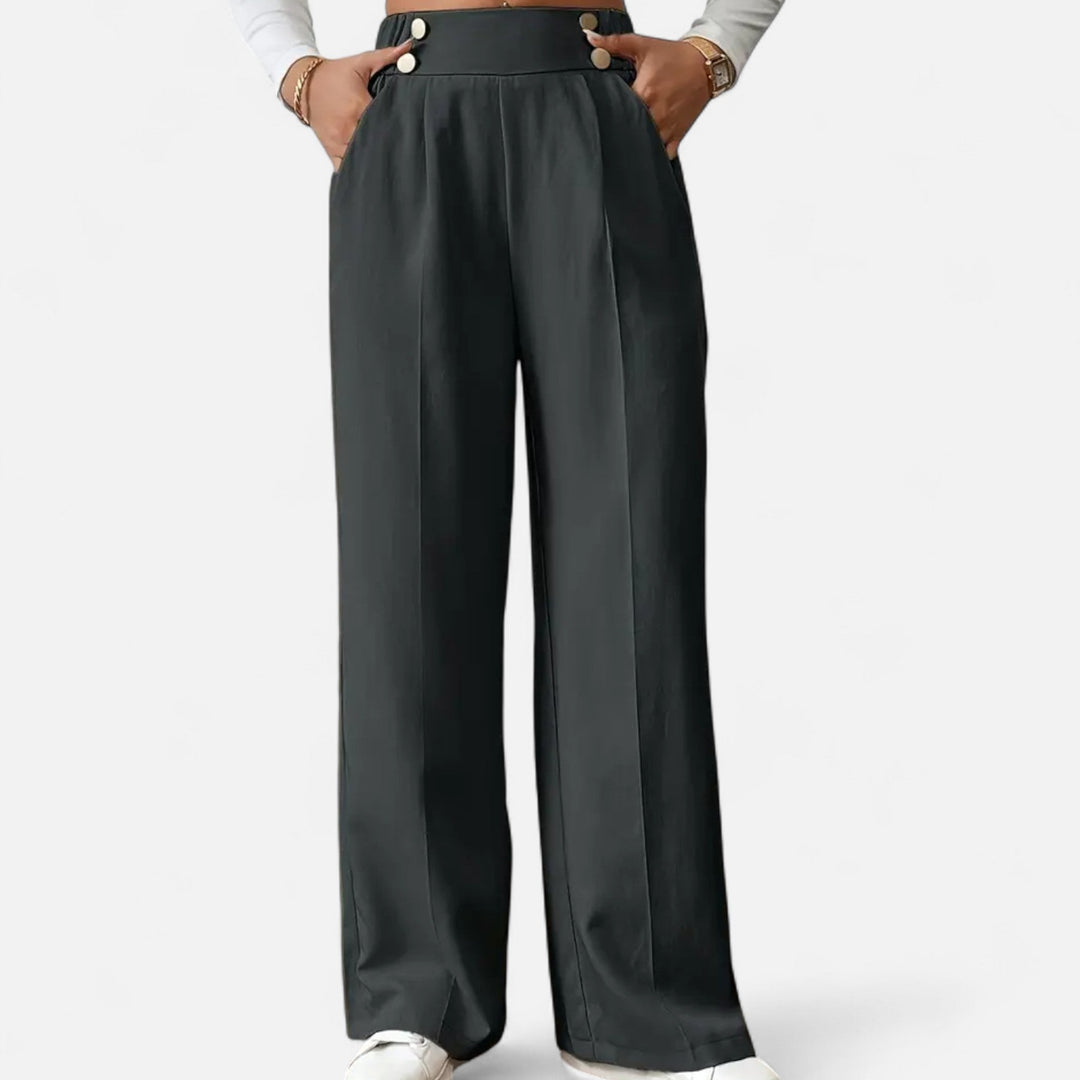 Lifestyle High Waist Wide Leg Pants Women Polyester Blend Button-Detail Refined Silhouette