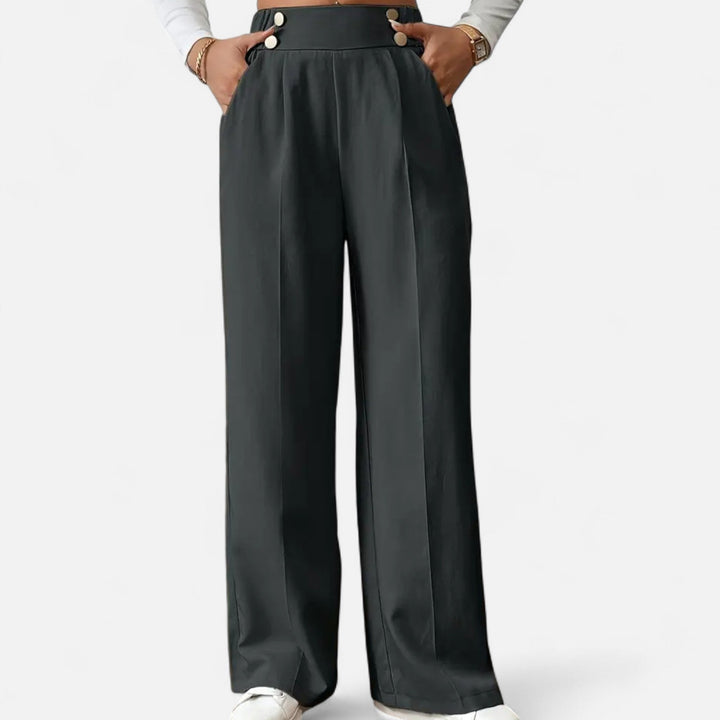 Lifestyle High Waist Wide Leg Pants Women Polyester Blend Button-Detail Refined Silhouette