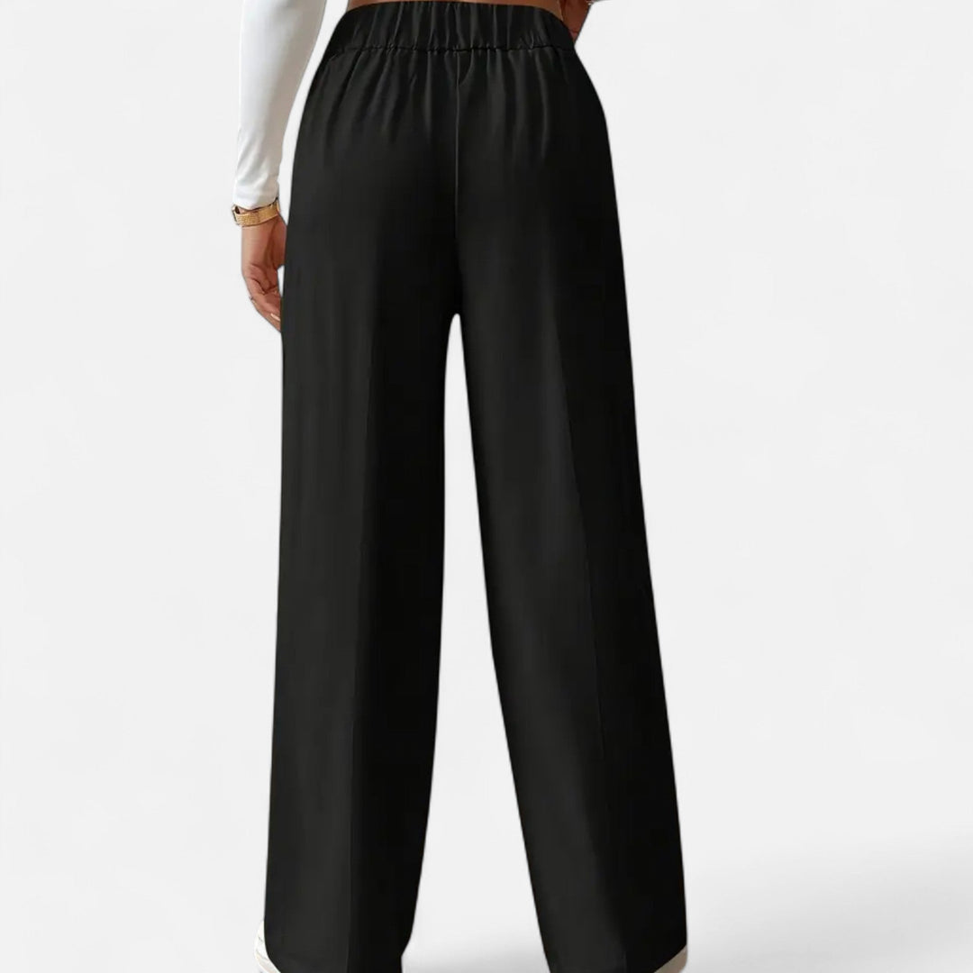Lifestyle High Waist Wide Leg Pants Women Polyester Blend Button-Detail Refined Silhouette