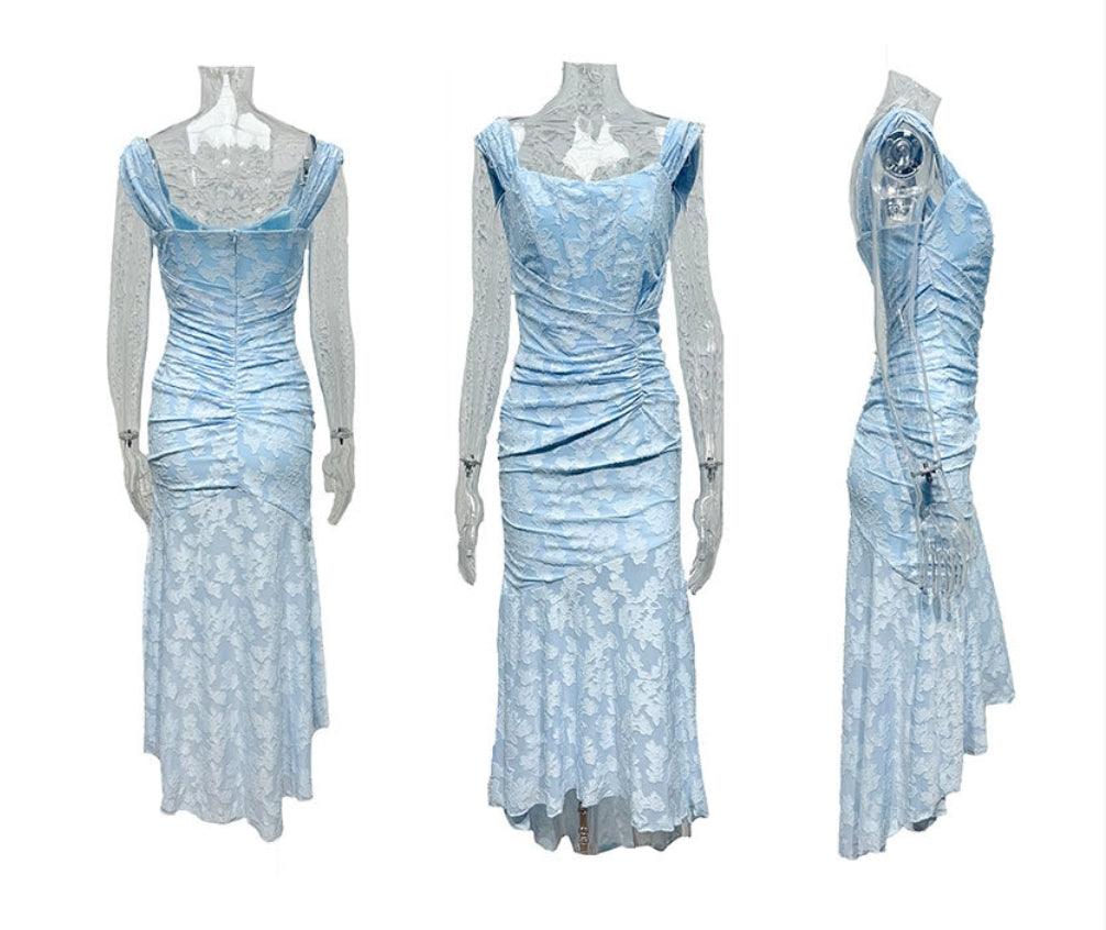 Women’s Square Neck Ruched High-Low Midi Dress