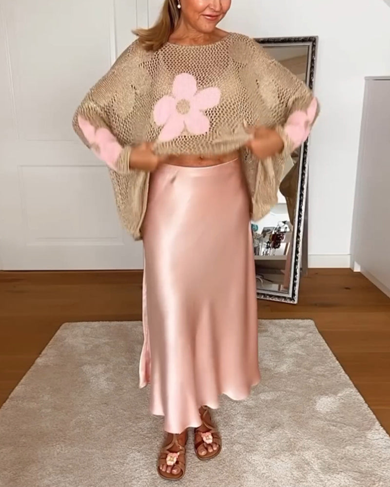 Women’s Relaxed-Fit Lightweight Floral Knit Sweater