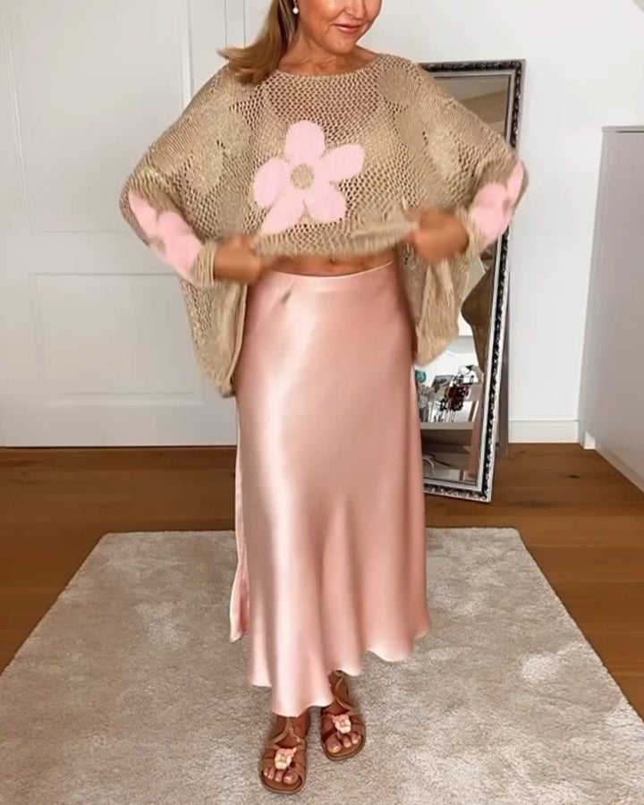 Women’s Relaxed-Fit Lightweight Floral Knit Sweater