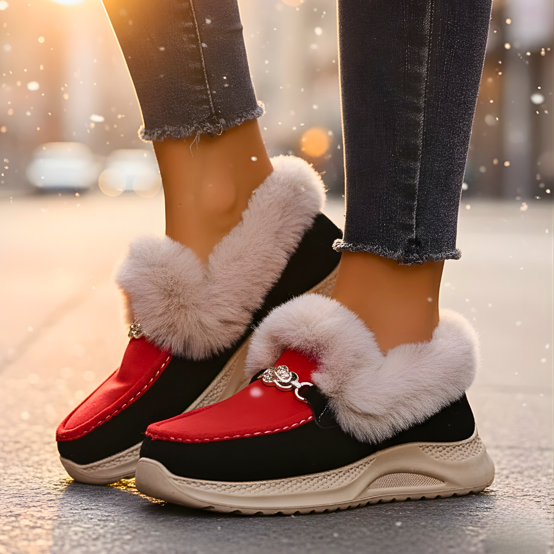 Mocassins à plateforme orthopédiques chauds doublés de peluche pour femmes