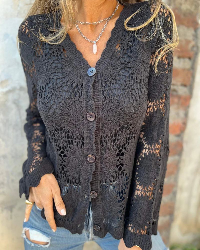 Elegant Women’s V-Neck Crochet Lace Blouse