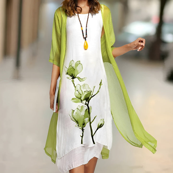 Women Flowing Dress with Cardigan Cotton Floral Summer Fit