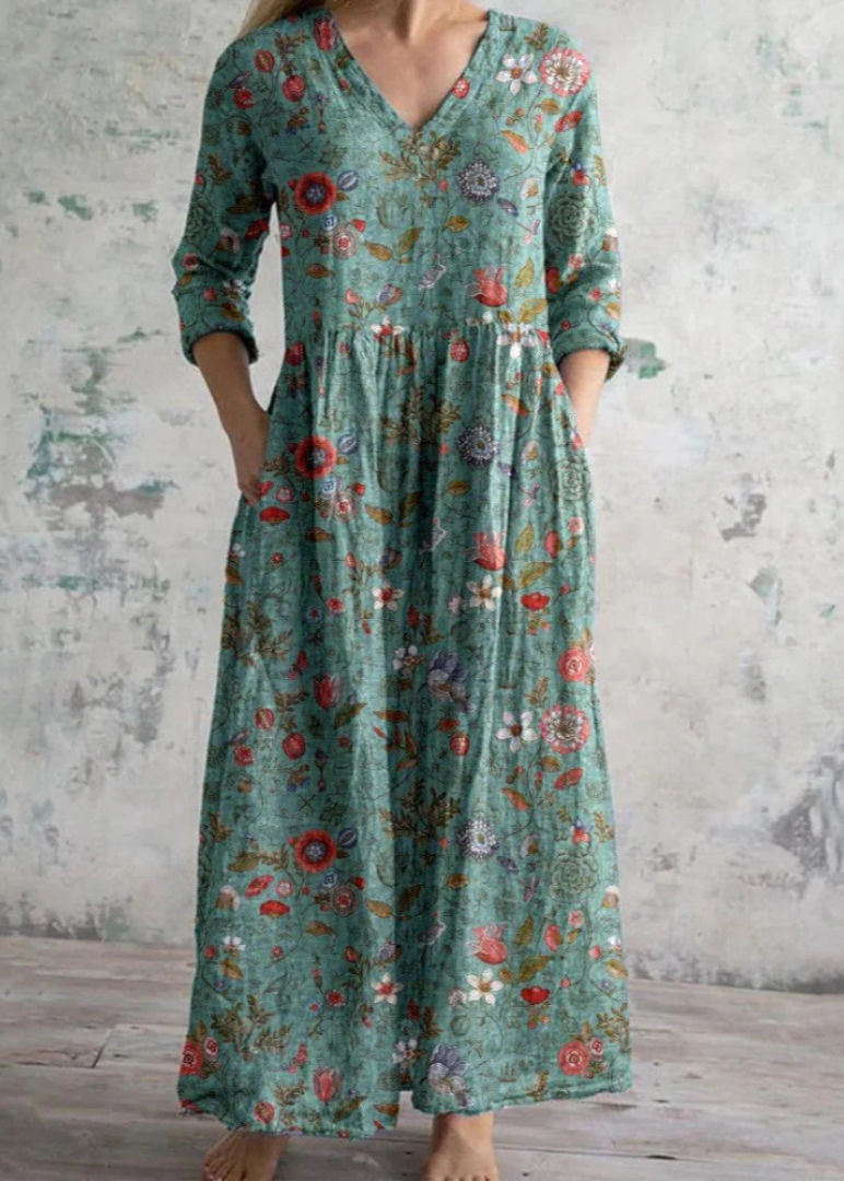 Floral Dress Summer Dress Women Linen Cotton Blend