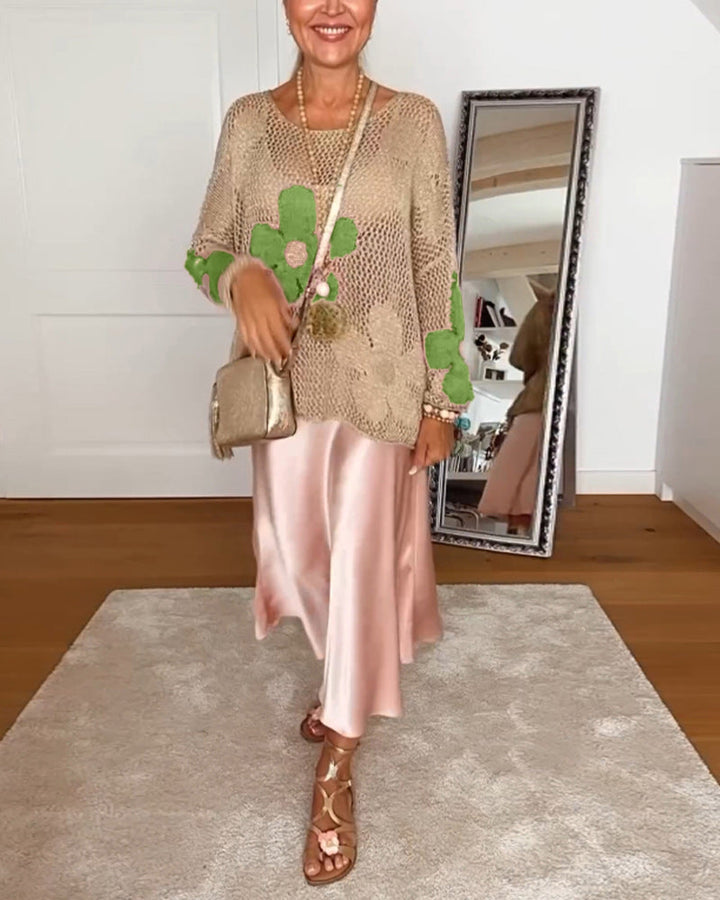 Women’s Relaxed-Fit Lightweight Floral Knit Sweater