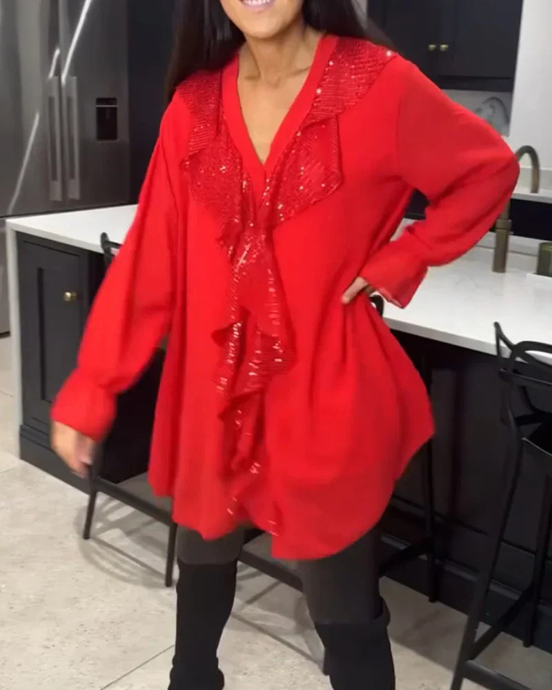 Women's Flattering V-Neck Ruffle Midi Dress