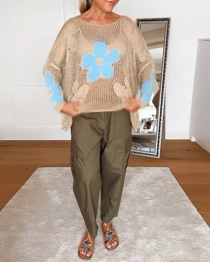 Women’s Relaxed-Fit Lightweight Floral Knit Sweater