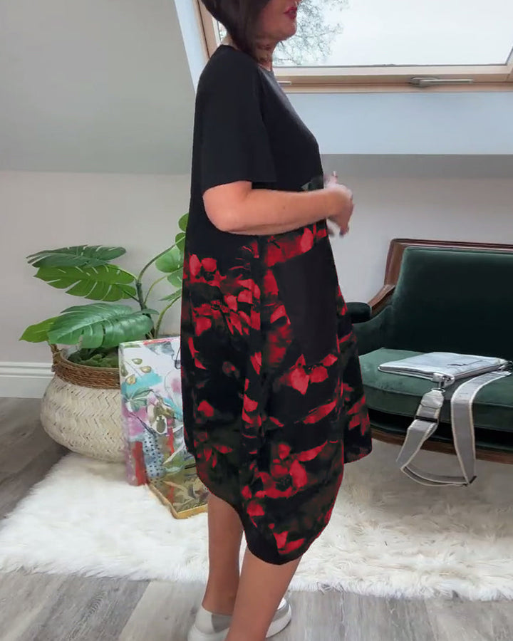 Women's Breathable Floral Midi Dress with Pockets