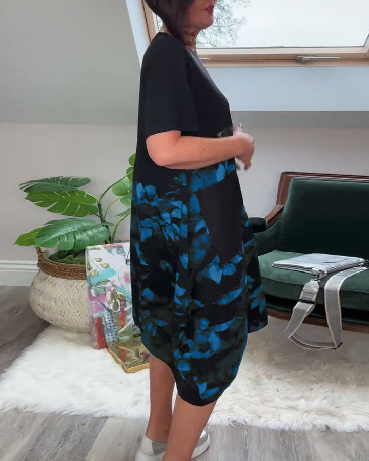 Women's Breathable Floral Midi Dress with Pockets