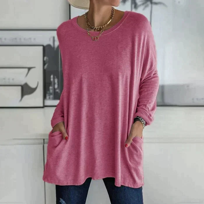 Relaxed Fit Long Sleeve Tunic Top with Pockets