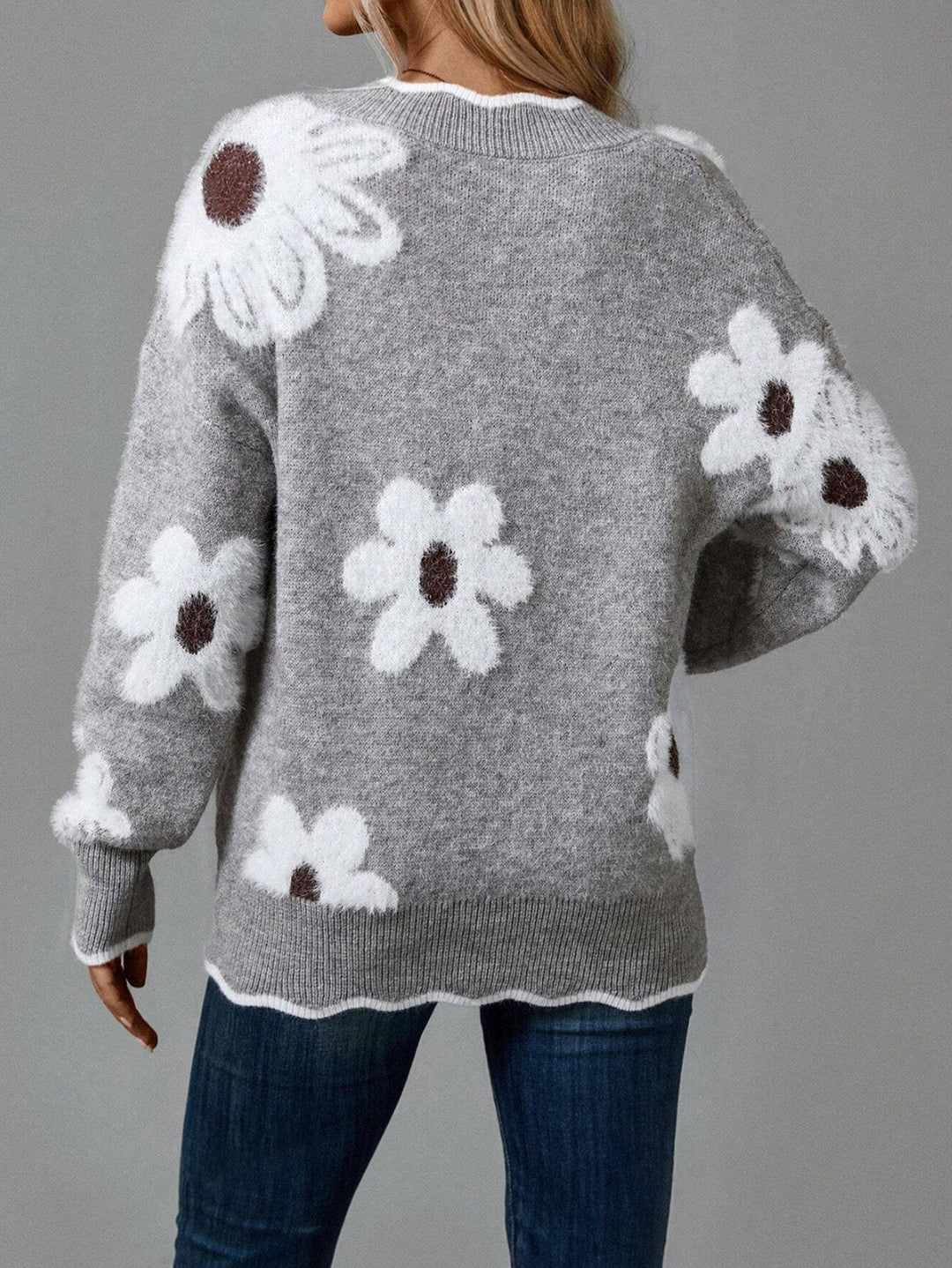 Women’s V-Neck Soft Floral Knit Sweater
