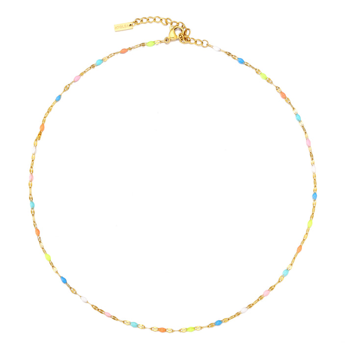 Women’s Choker Necklace Rainbow Crystal Stainless Steel Gold-Plated Adjustable