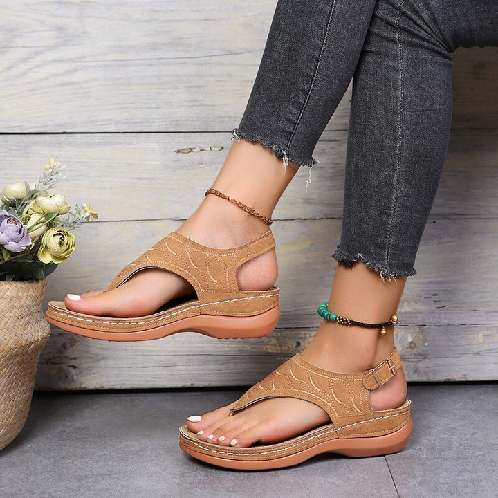 Orthopädische Sandalen für Damen aus Leder, verstellbare Stütze