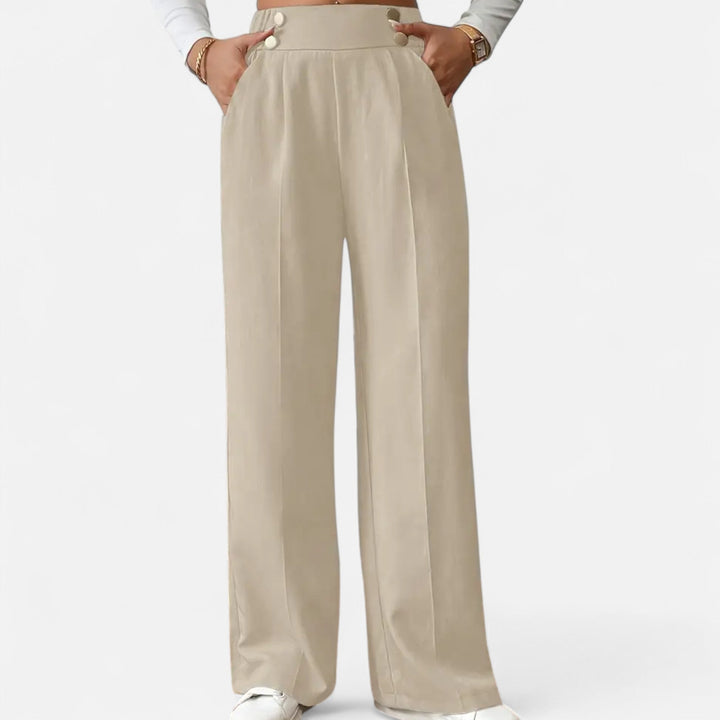 Lifestyle High Waist Wide Leg Pants Women Polyester Blend Button-Detail Refined Silhouette