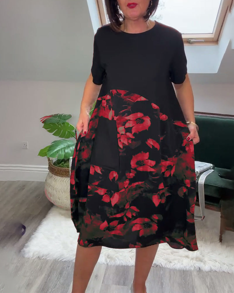 Women's Breathable Floral Midi Dress with Pockets