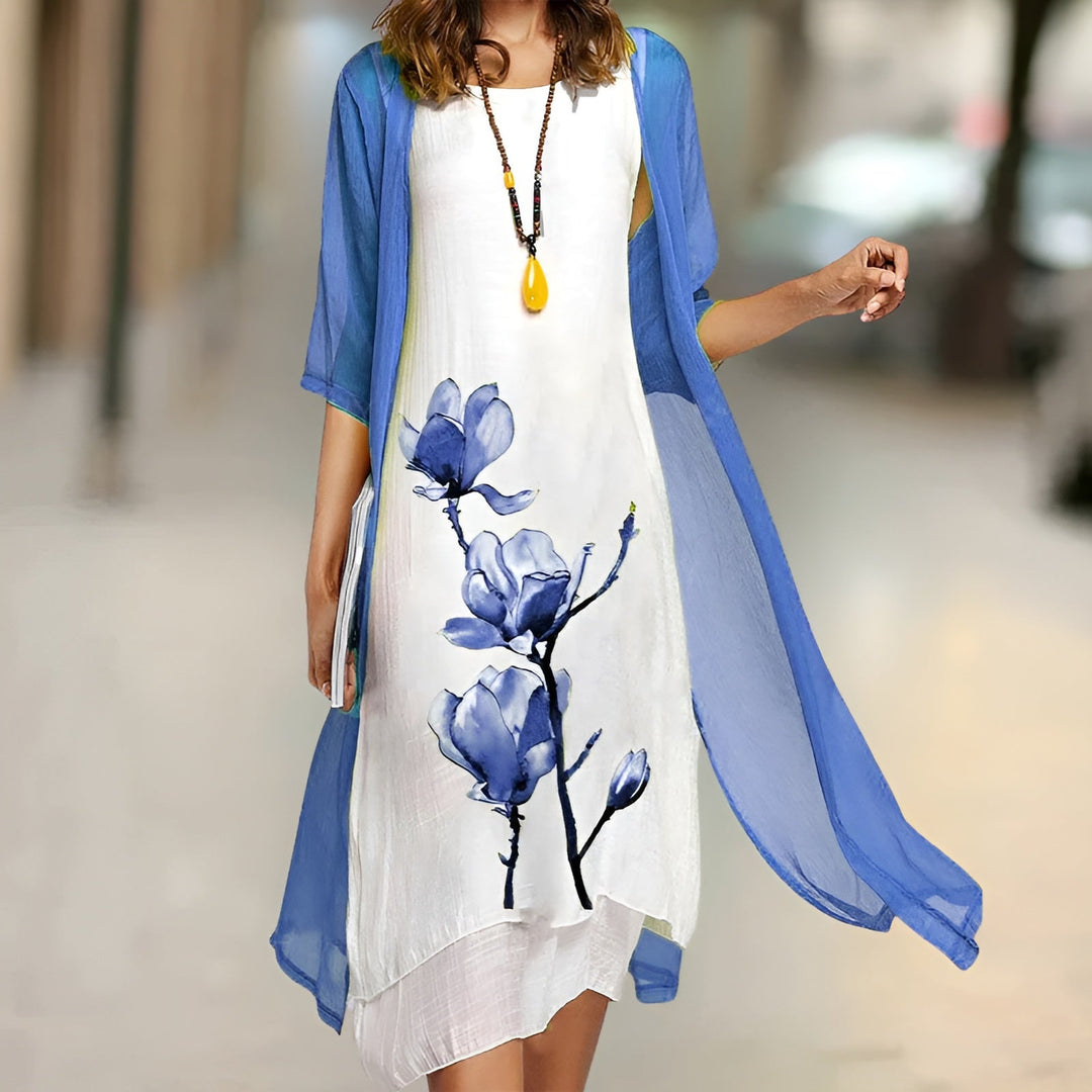 Women Flowing Dress with Cardigan Cotton Floral Summer Fit