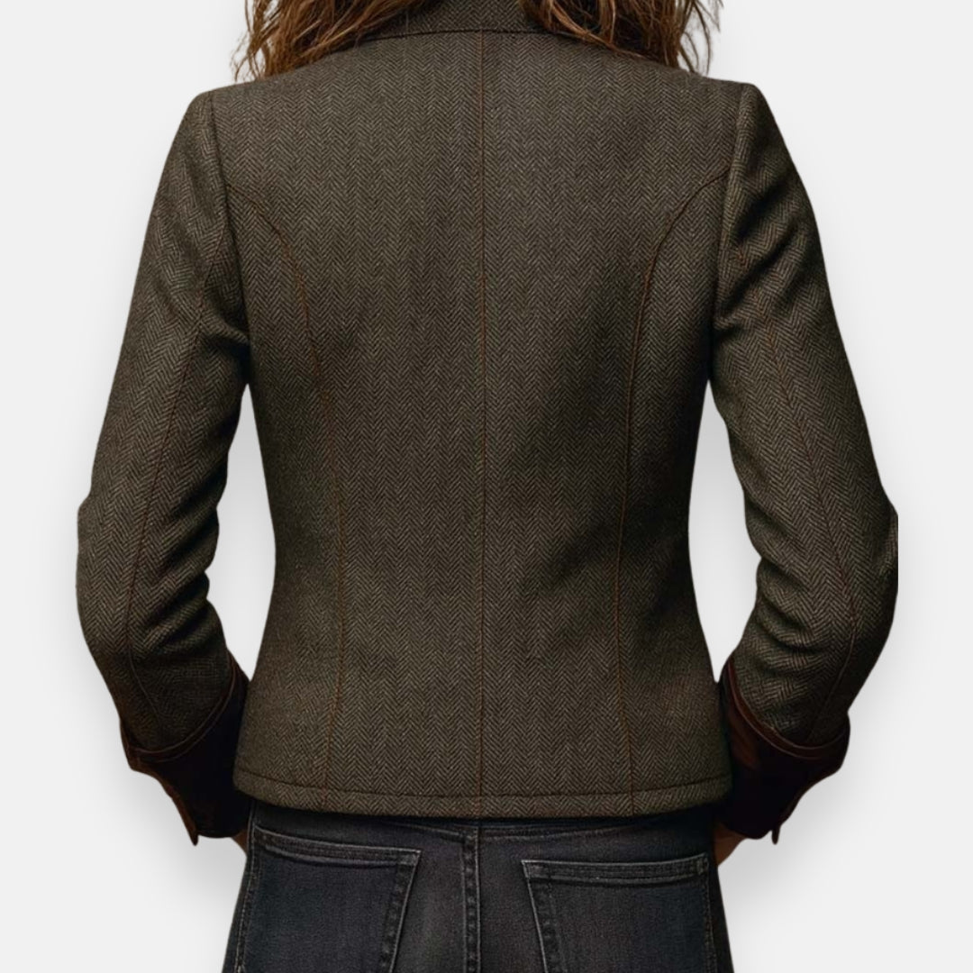 Veste en tweed structurée pour femme avec bordure en velours