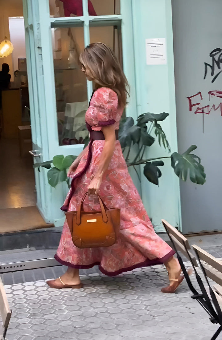 Wrap Midi Dress with Puff Sleeves for Women