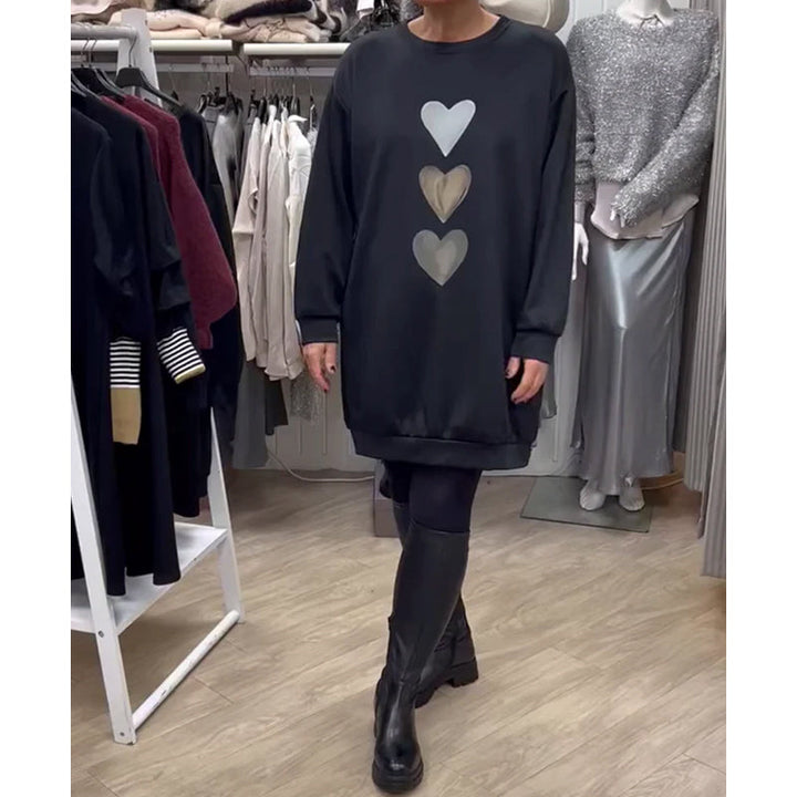 Women's Oversized Sweater with Heart Print