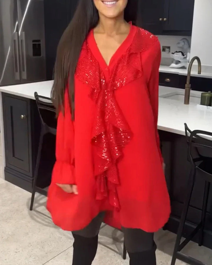 Women's Flattering V-Neck Ruffle Midi Dress